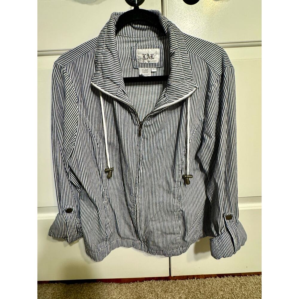 LAL Live A Little size Large Cotton blend, striped top with drawstring Jacket